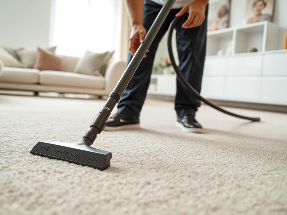 Technician deep cleaning a carpet with an extraction wand